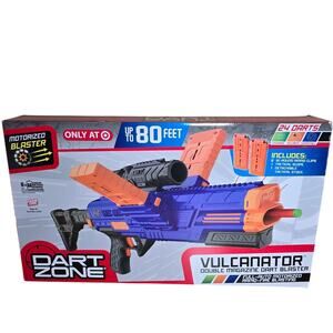 NIB Dart Zone Motorized Vulcanator Double Magazine Dart Blaster 24 Shot 80 Ft